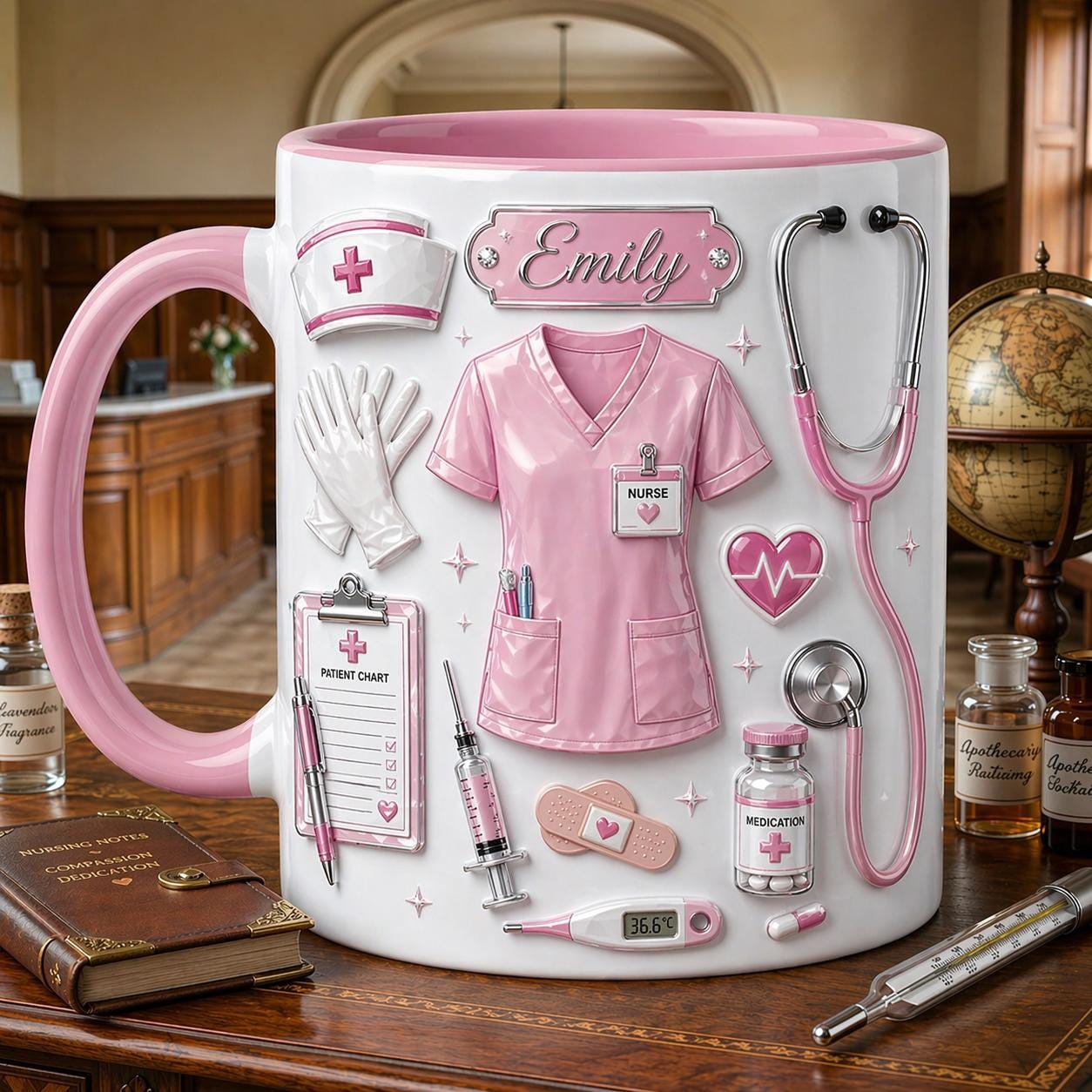 Personalized Nurse Life Embossed Mug, Custom Name Coffee Cup, Nurse Gift, Medical Staff Mug