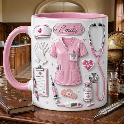 Personalized Nurse Life Embossed Mug, Custom Name Coffee Cup, Nurse Gift, Medical Staff Mug