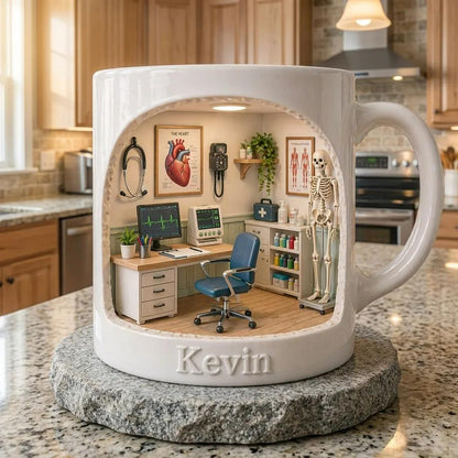 Personalized Doctor Mug Gift, Custom Name Medical Office Coffee Cup, Gift for Doctor Him Her, Anatomy Clinic Design