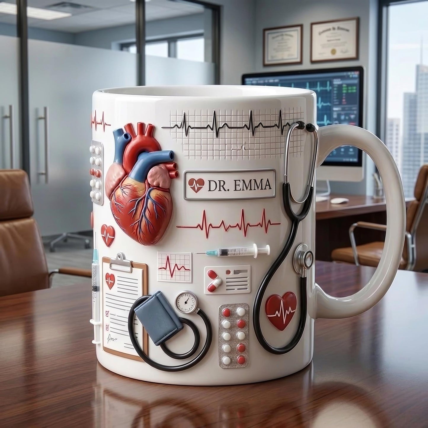 Personalized Doctor Mug, Custom Name MD Gift, Medical Coffee Mug, Doctor Appreciation Gift, Healthcare Worker Gift, Cardiologist Mug