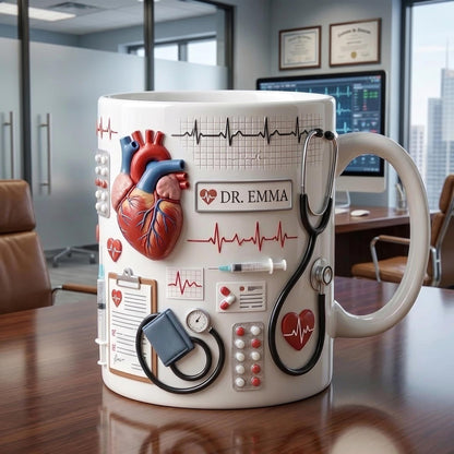 Personalized Doctor Mug, Custom Name MD Gift, Medical Coffee Mug, Doctor Appreciation Gift, Healthcare Worker Gift, Cardiologist Mug