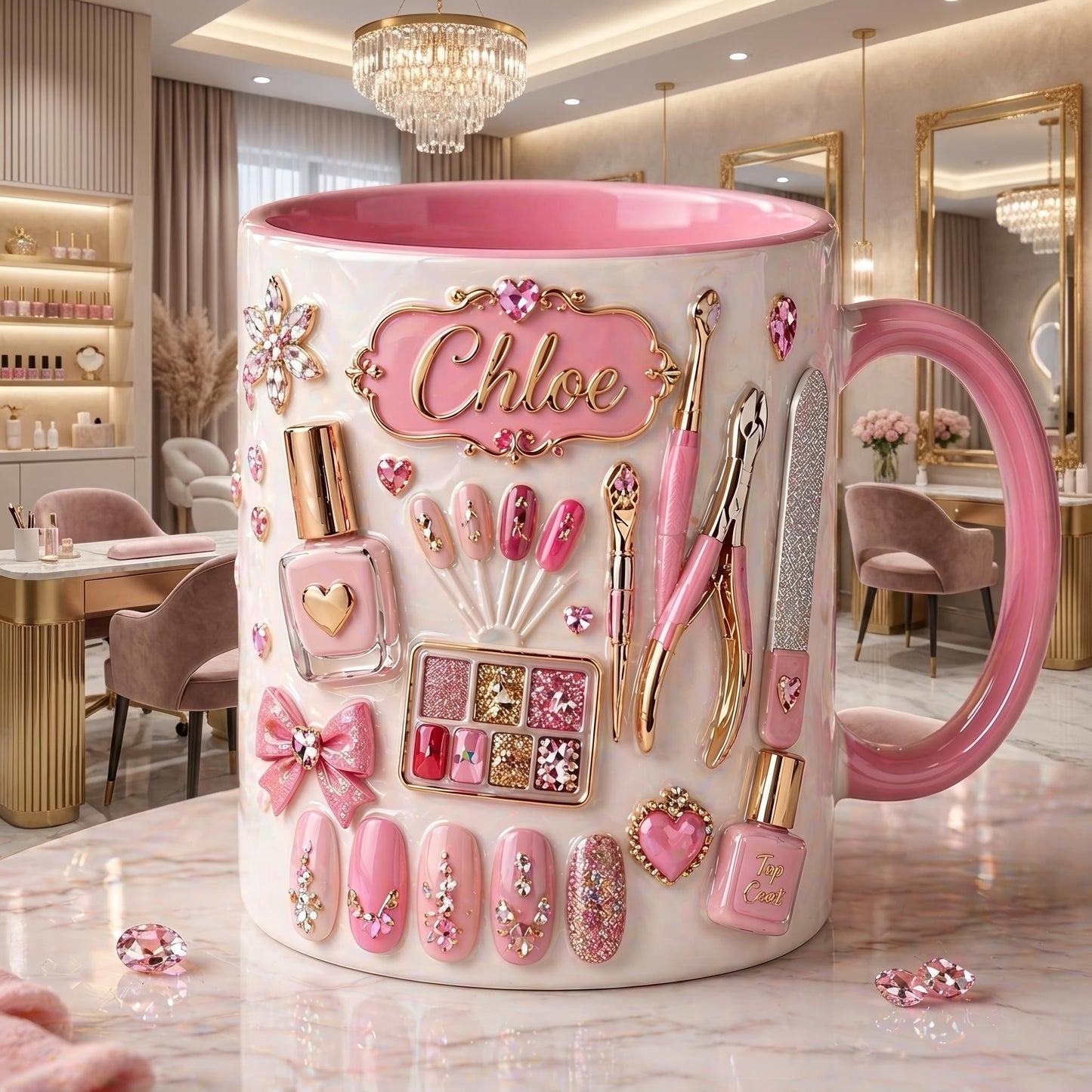 Nail Tech Mug, Personalized Name Nail Artist Coffee Cup, Beauty Salon Gift