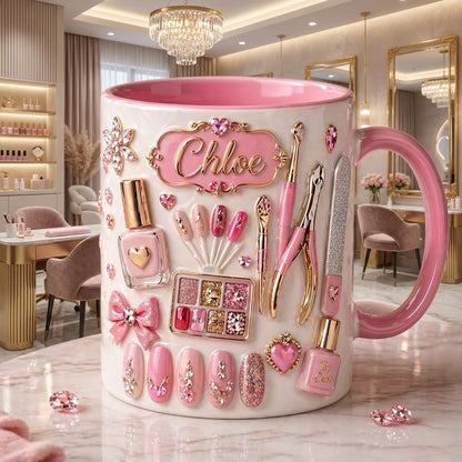 Nail Tech Mug, Personalized Name Nail Artist Coffee Cup, Beauty Salon Gift