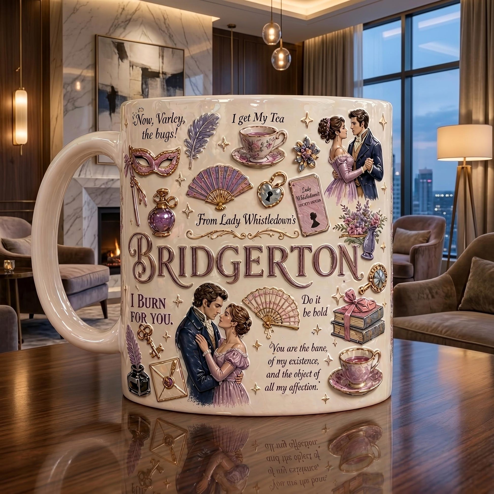 Romance Embossed Mug, Regency Inspired Coffee Cup, Vintage Book Lover Gift