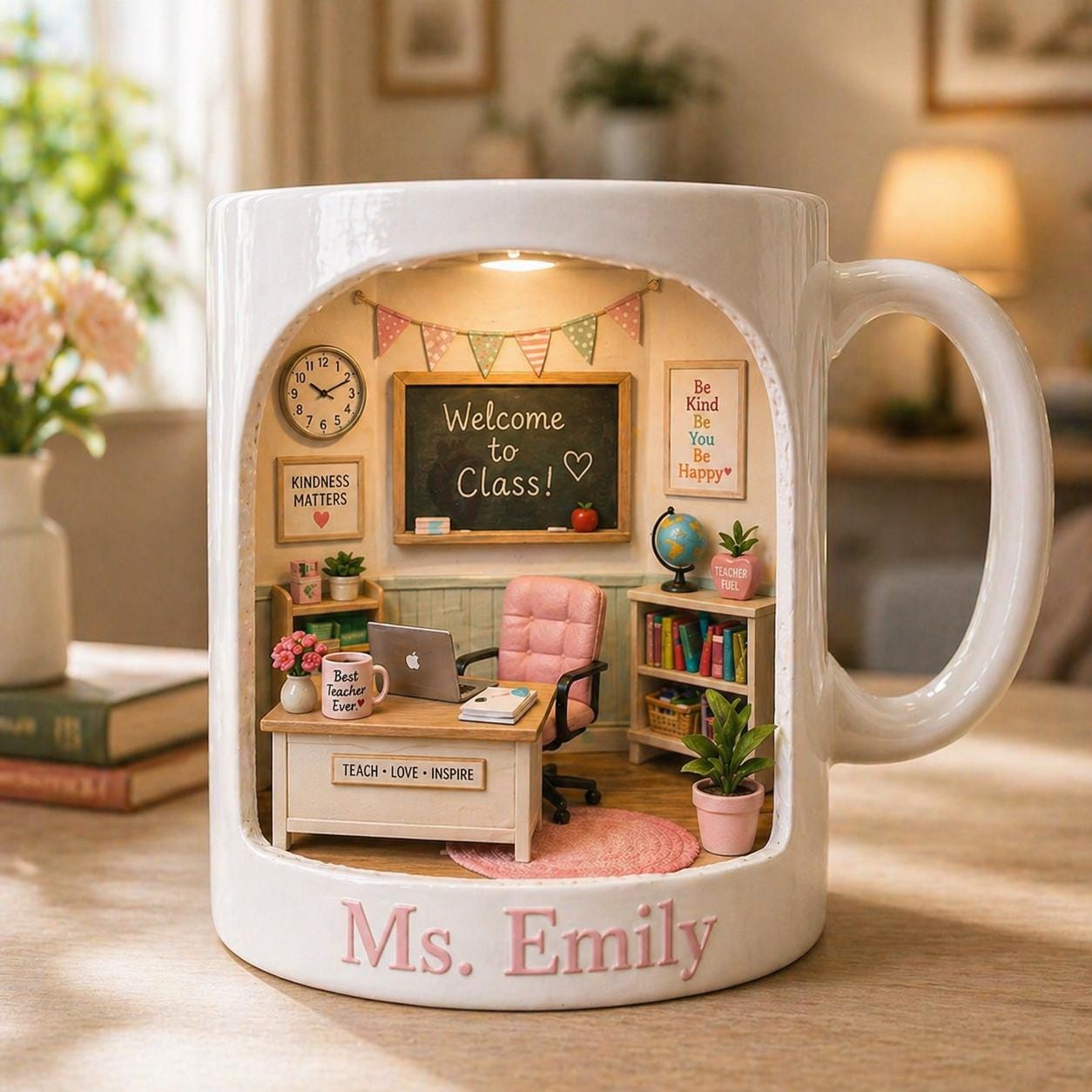 Personalized Teacher Mug, Custom Name Classroom Coffee Cup, Teacher Appreciation Gift, School Desk Mug