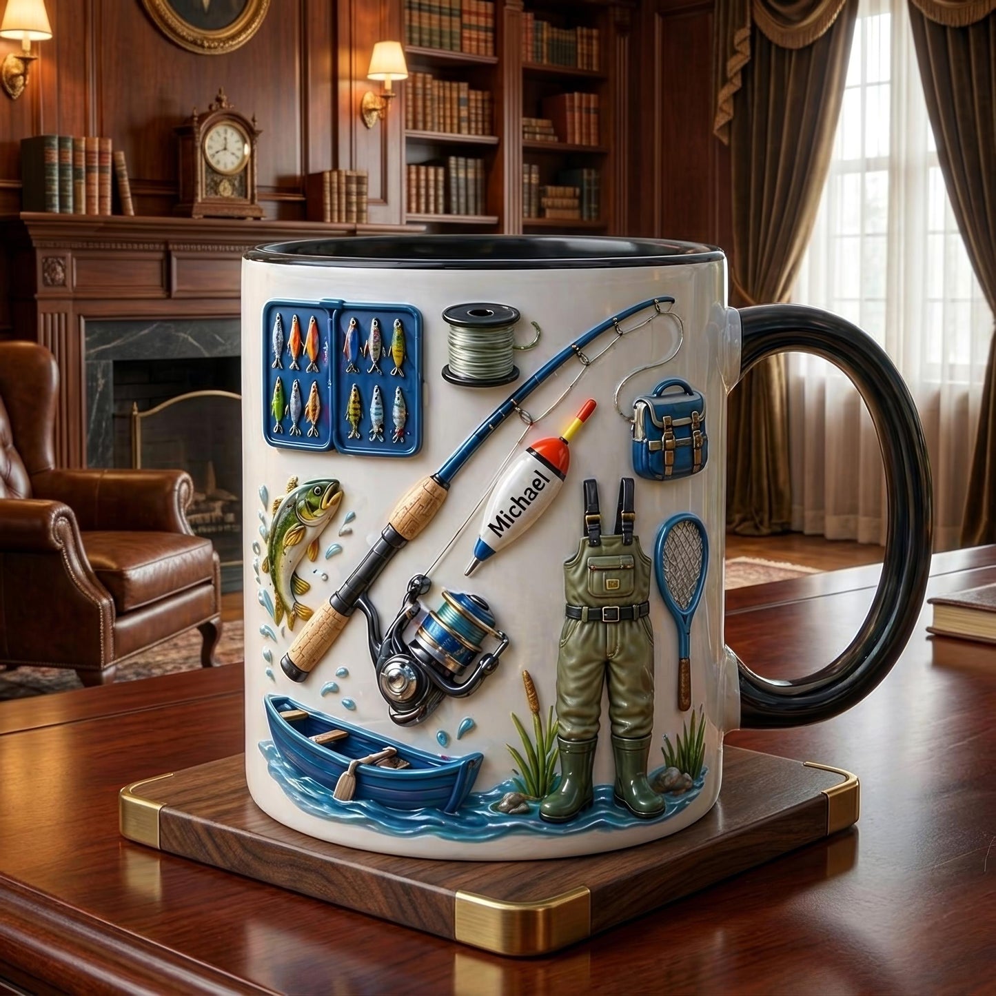 Personalized Fishing Mug, Custom Fisherman Gift, Fishing Lover Coffee Cup, Name Fishing Mug for Dad Husband