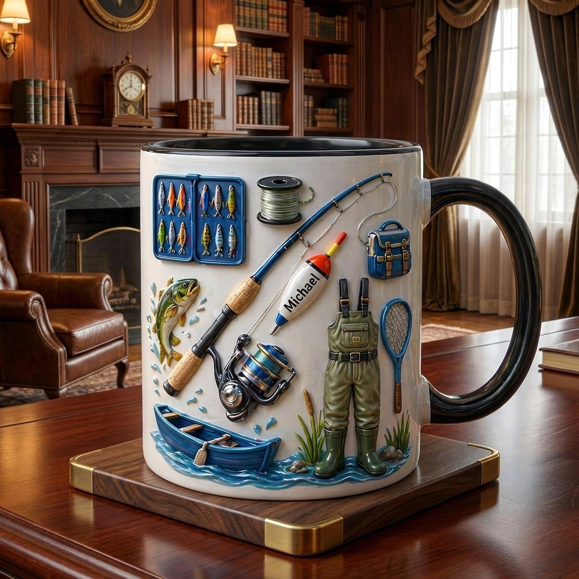 Personalized Fishing Mug, Custom Fisherman Gift, Fishing Lover Coffee Cup, Name Fishing Mug for Dad Husband