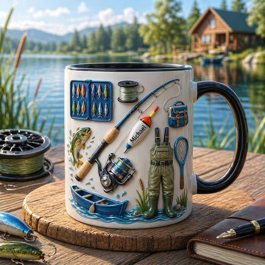 Personalized Fishing Mug, Custom Fisherman Gift, Fishing Lover Coffee Cup, Name Fishing Mug for Dad Husband