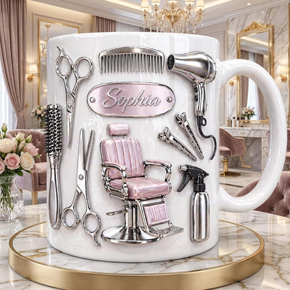 Personalized Hair Stylist Mug, Custom Salon Name Mug, Hairdresser Gift, Cosmetology Coffee Cup for Women