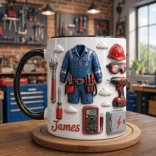 Personalized Electrician Mug, Custom Name Tradesman Mug, Electrician Gift, Handyman Coffee Cup for Men