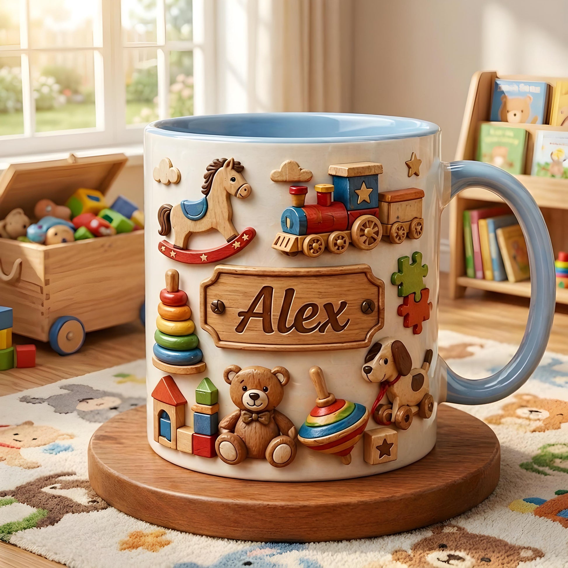 Kids Name Mug, Personalized Baby Mug, Custom Name Cup, Toy Theme Mug, Gift for Toddler Boy