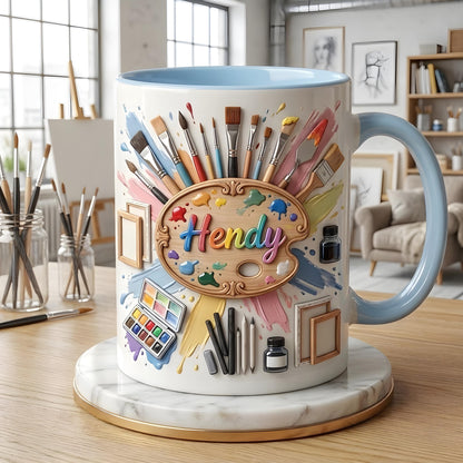 Artist Mug, Personalized Painter Mug, Custom Name Art Gift, Paint Brush Coffee Cup, Gift for Artist