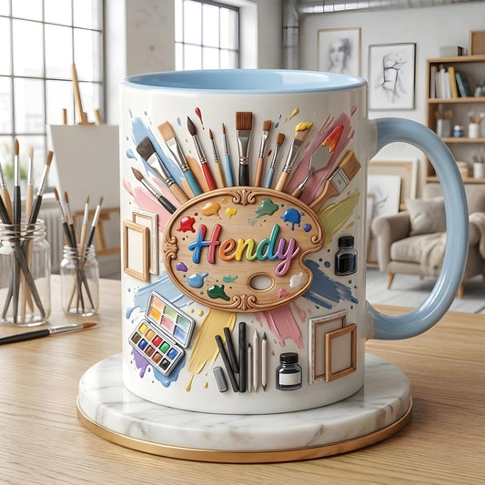 Artist Mug, Personalized Painter Mug, Custom Name Art Gift, Paint Brush Coffee Cup, Gift for Artist