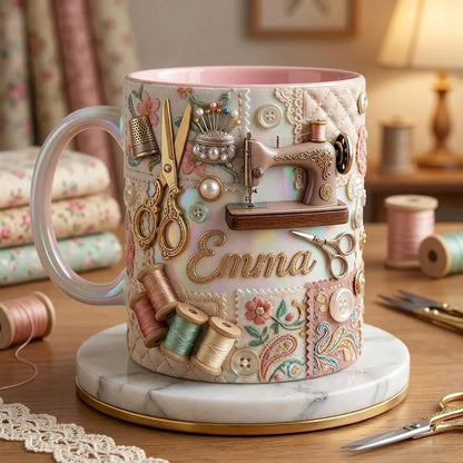 Personalized Sewing Mug Custom Name Craft Coffee Cup Sewing Machine Design