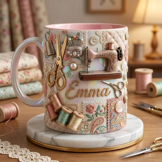 Personalized Sewing Mug Custom Name Craft Coffee Cup Sewing Machine Design