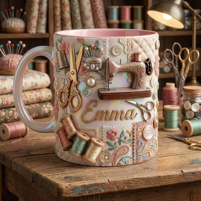 Personalized Sewing Mug Custom Name Craft Coffee Cup Sewing Machine Design