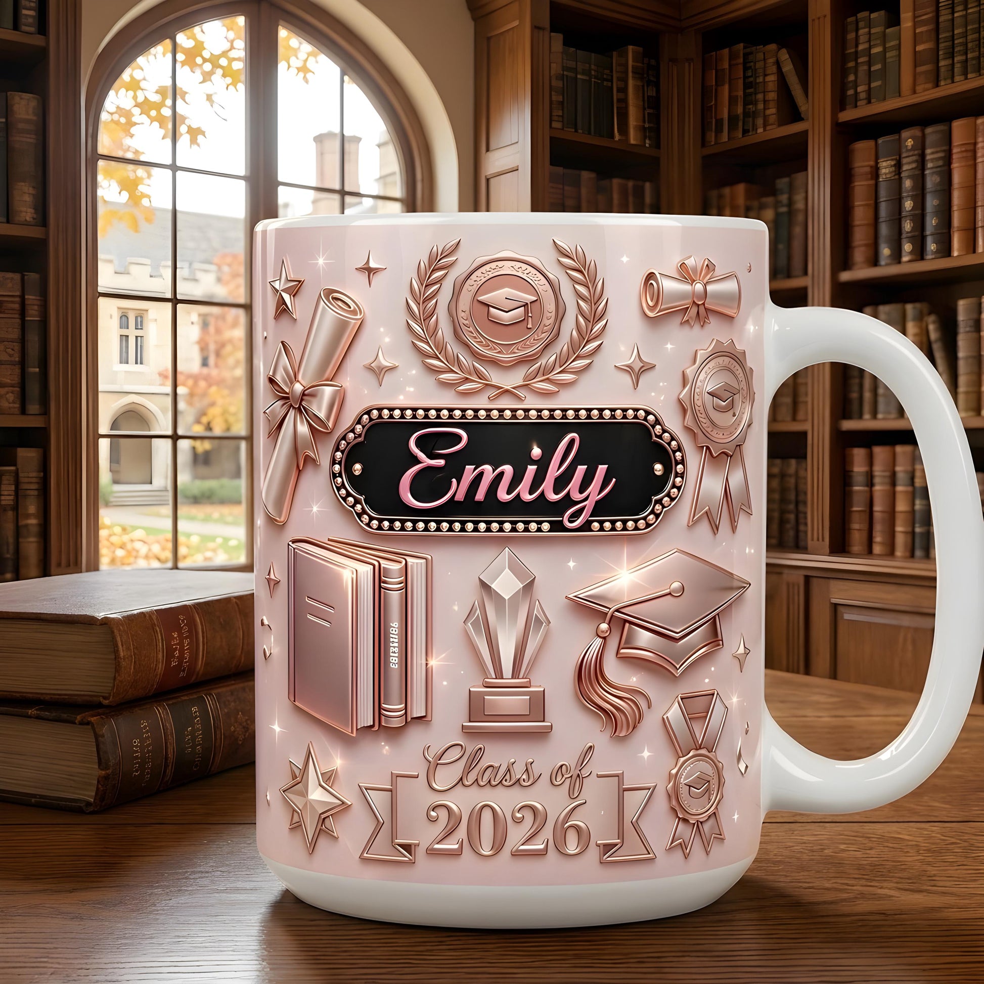 Graduation Name Mug, Personalized Class of 2026 Mug, Custom Graduate Gift, Pink Student Coffee Cup