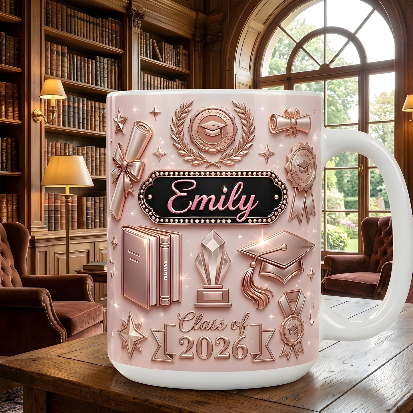 Graduation Name Mug, Personalized Class of 2026 Mug, Custom Graduate Gift, Pink Student Coffee Cup
