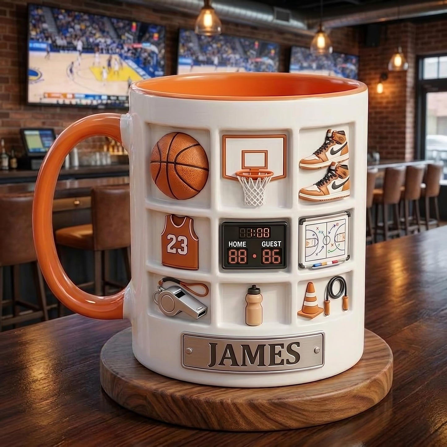Personalized Basketball Mug, Custom Name Sports Mug, Basketball Player Gift, Athlete Coffee Cup