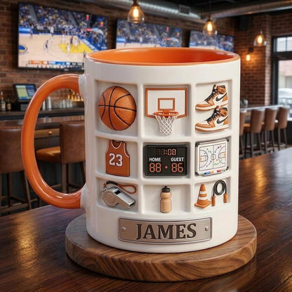 Personalized Basketball Mug, Custom Name Sports Mug, Basketball Player Gift, Athlete Coffee Cup