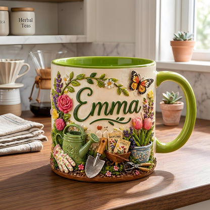Personalized Mom Mug, Custom Name Floral Mug, Gardening Gift for Mom, Flower Coffee Cup