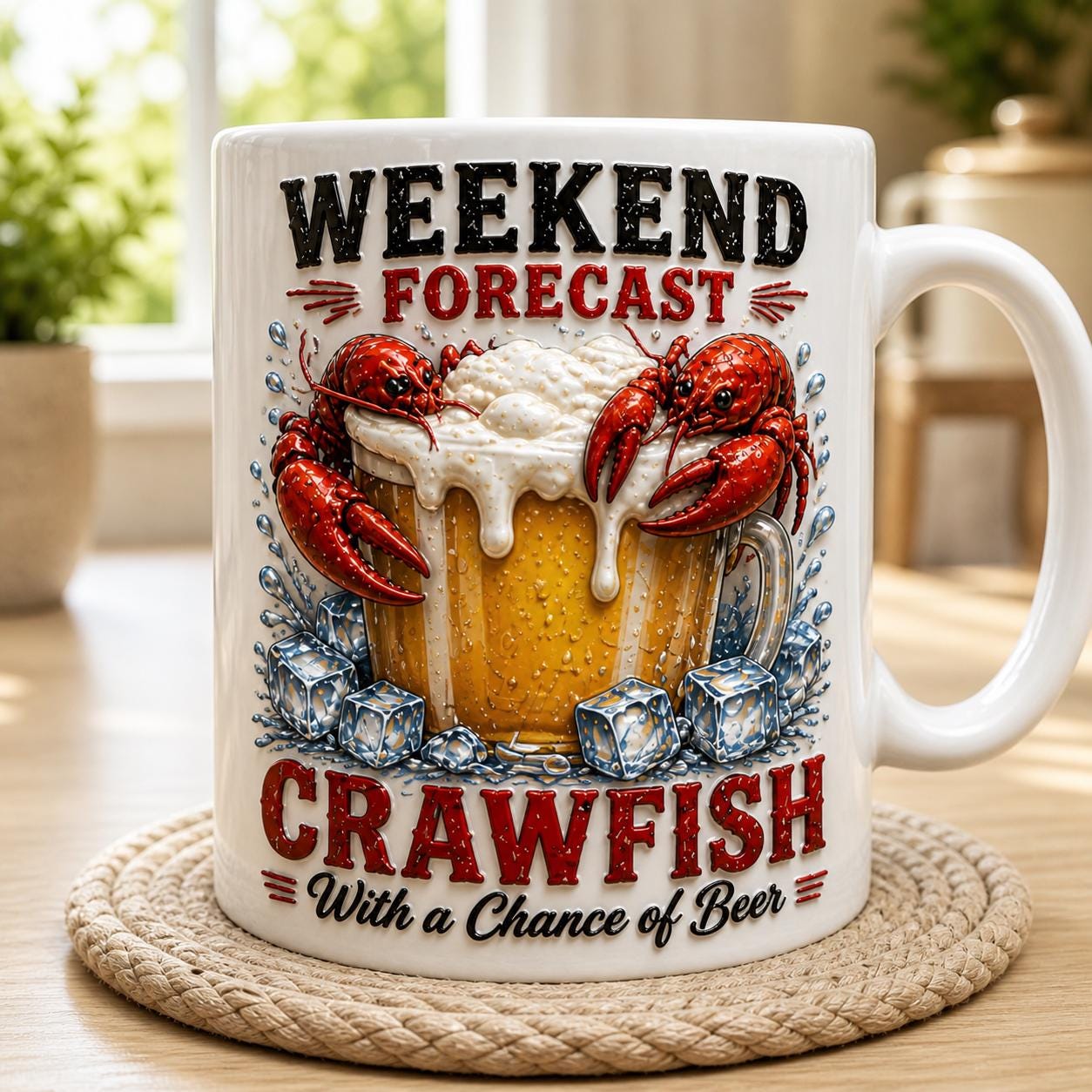 Crawfish Beer Mug, Funny Weekend Forecast Mug, Crawfish Boil Gift for Beer Lovers