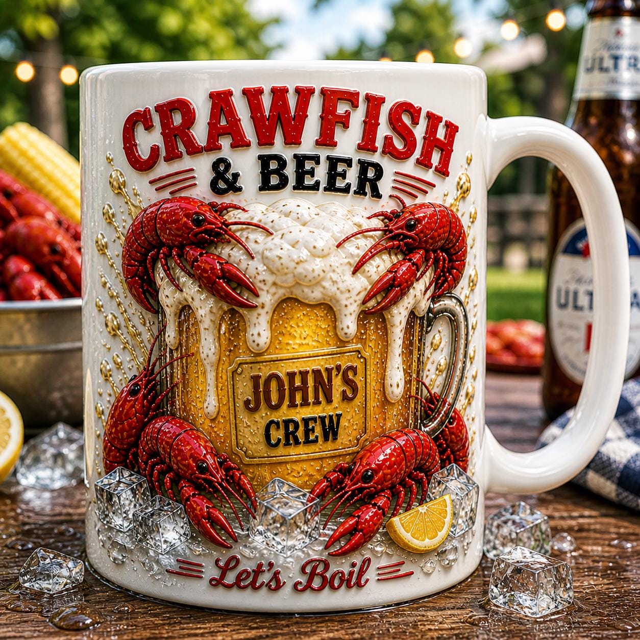 Crawfish Beer Mug, Personalized Crawfish Boil Gift, Custom Party Beer Cup