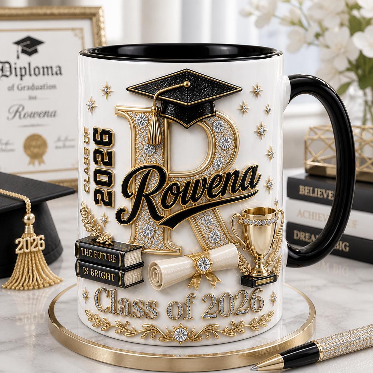 Personalized Graduation Mug 2026, Class of 2026 Gift for Him, Custom Name Initial Grad Coffee Cup