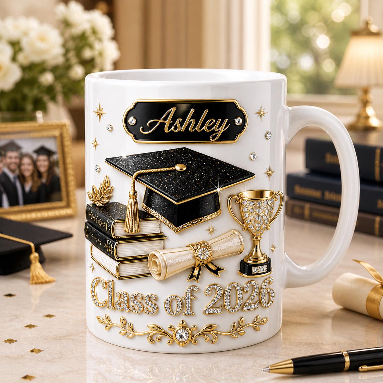 Personalized Graduation Mug 2026, Class of 2026 Gift for Her, Custom Name Elegant Grad Coffee Cup