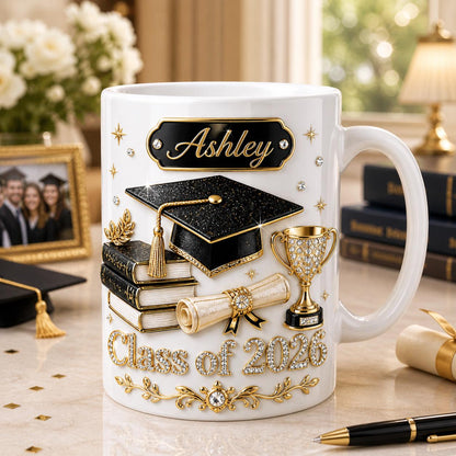 Personalized Graduation Mug 2026, Class of 2026 Gift for Her, Custom Name Elegant Grad Coffee Cup