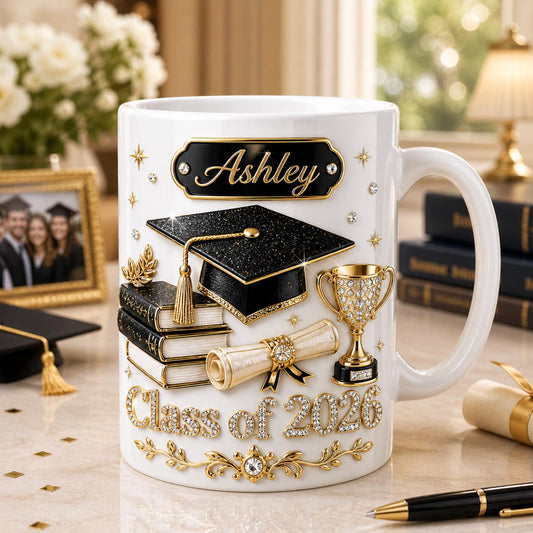 Personalized Graduation Mug 2026, Class of 2026 Gift for Her, Custom Name Elegant Grad Coffee Cup