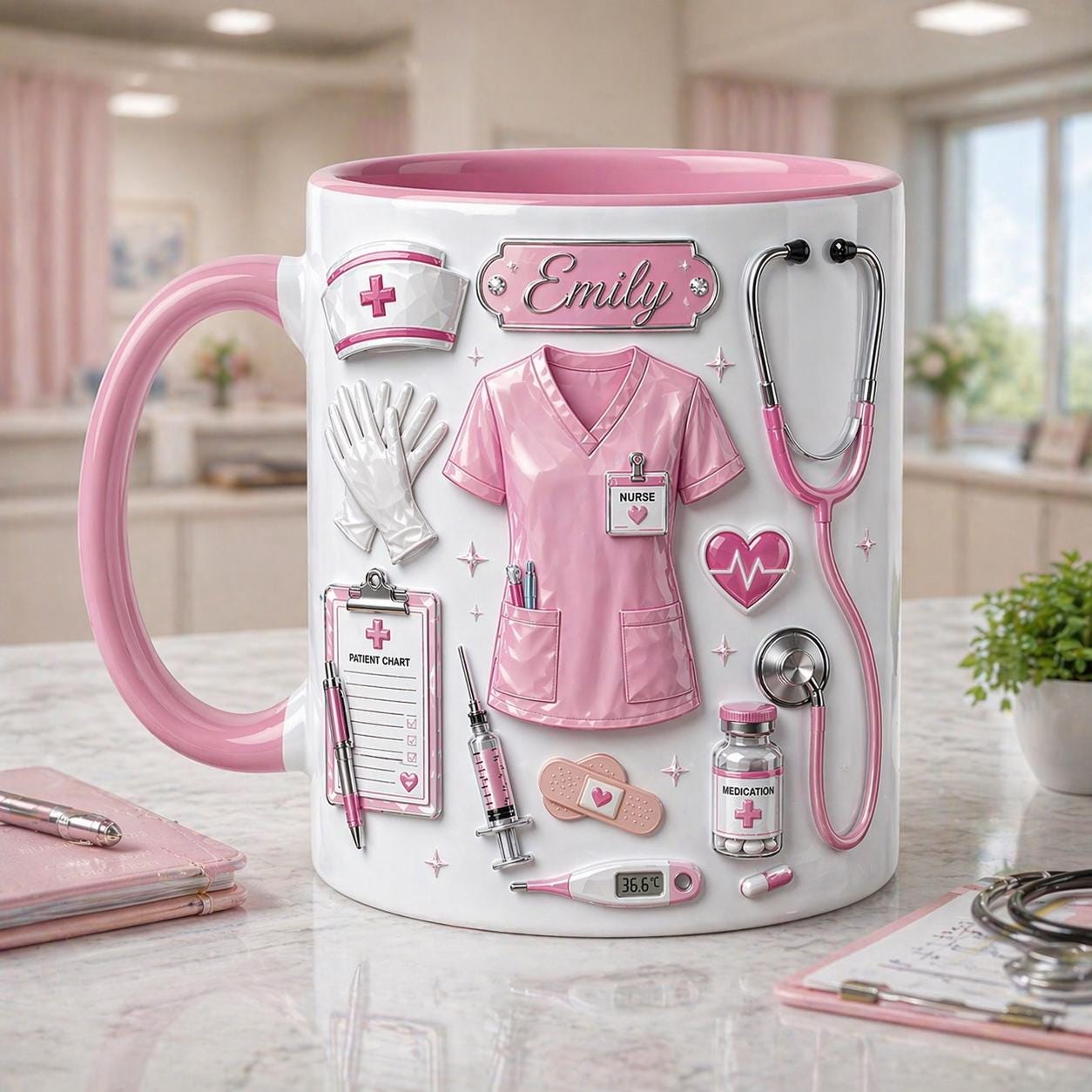 Personalized Nurse Life Embossed Mug, Custom Name Coffee Cup, Nurse Gift, Medical Staff Mug