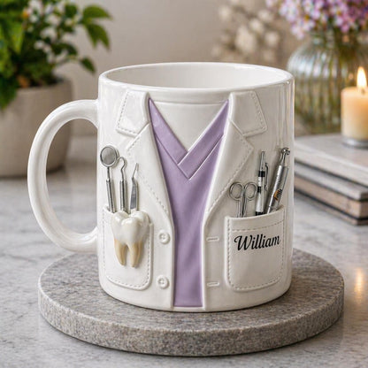 Personalized Dentist Mug Gift, Custom Name Dental Coat Coffee Cup, Clinic Office Mug