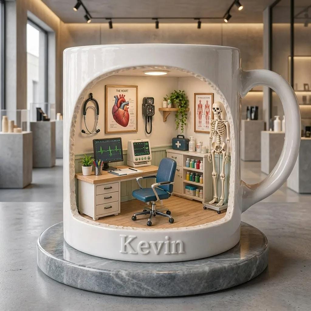 Personalized Doctor Mug Gift, Custom Name Medical Office Coffee Cup, Gift for Doctor Him Her, Anatomy Clinic Design