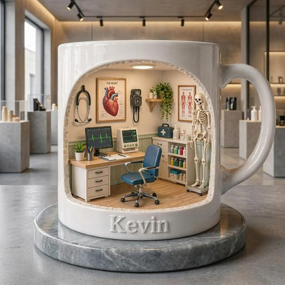 Personalized Doctor Mug Gift, Custom Name Medical Office Coffee Cup, Gift for Doctor Him Her, Anatomy Clinic Design