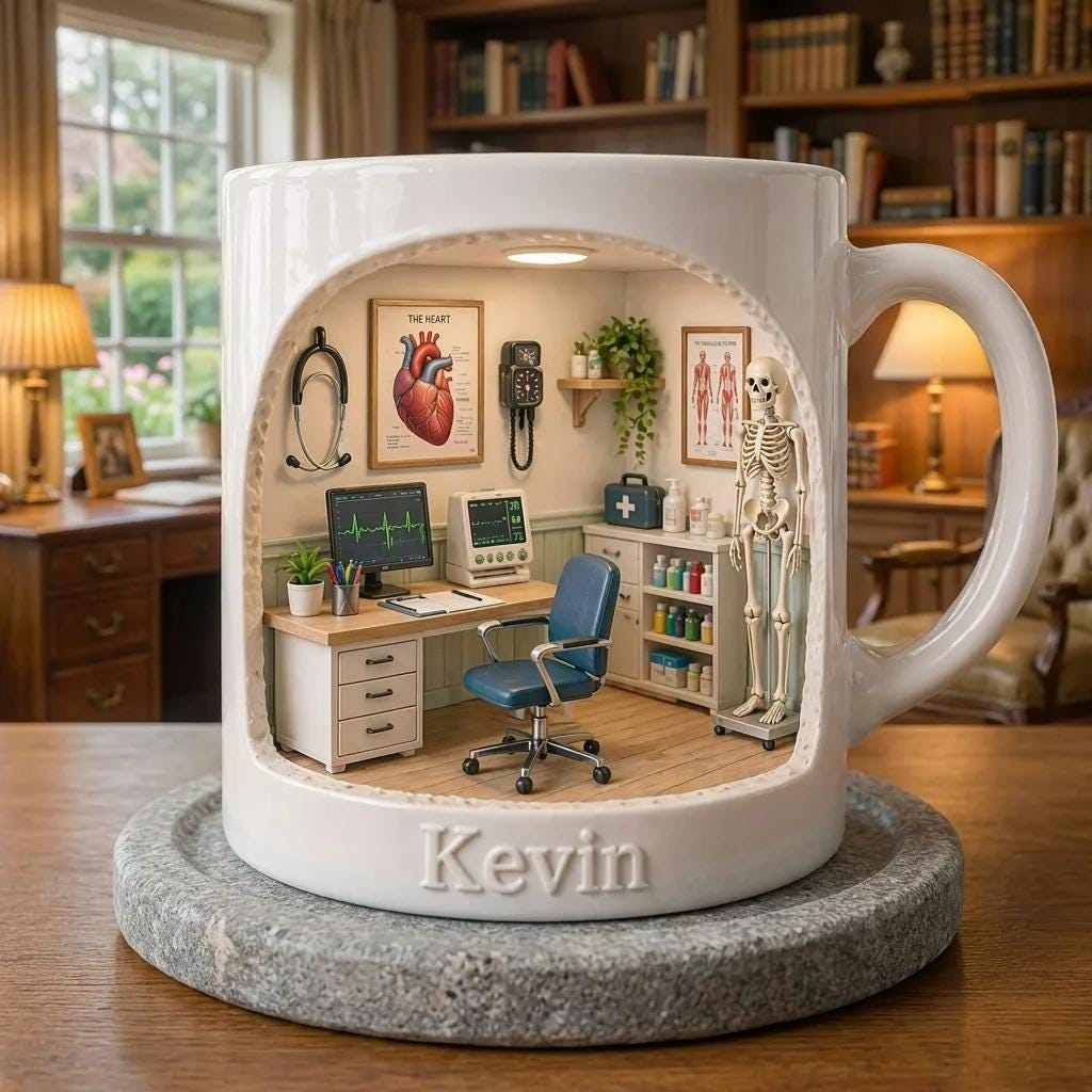 Personalized Doctor Mug Gift, Custom Name Medical Office Coffee Cup, Gift for Doctor Him Her, Anatomy Clinic Design