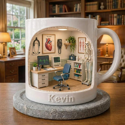 Personalized Doctor Mug Gift, Custom Name Medical Office Coffee Cup, Gift for Doctor Him Her, Anatomy Clinic Design