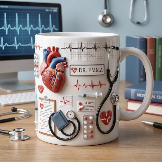 Personalized Doctor Mug, Custom Name MD Gift, Medical Coffee Mug, Doctor Appreciation Gift, Healthcare Worker Gift, Cardiologist Mug