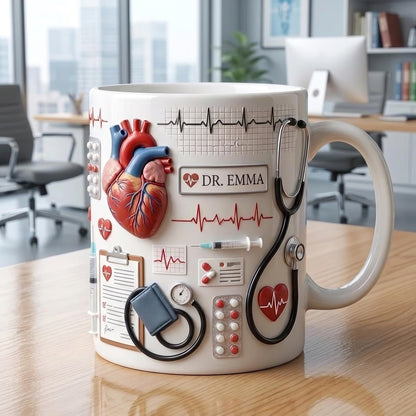 Personalized Doctor Mug, Custom Name MD Gift, Medical Coffee Mug, Doctor Appreciation Gift, Healthcare Worker Gift, Cardiologist Mug