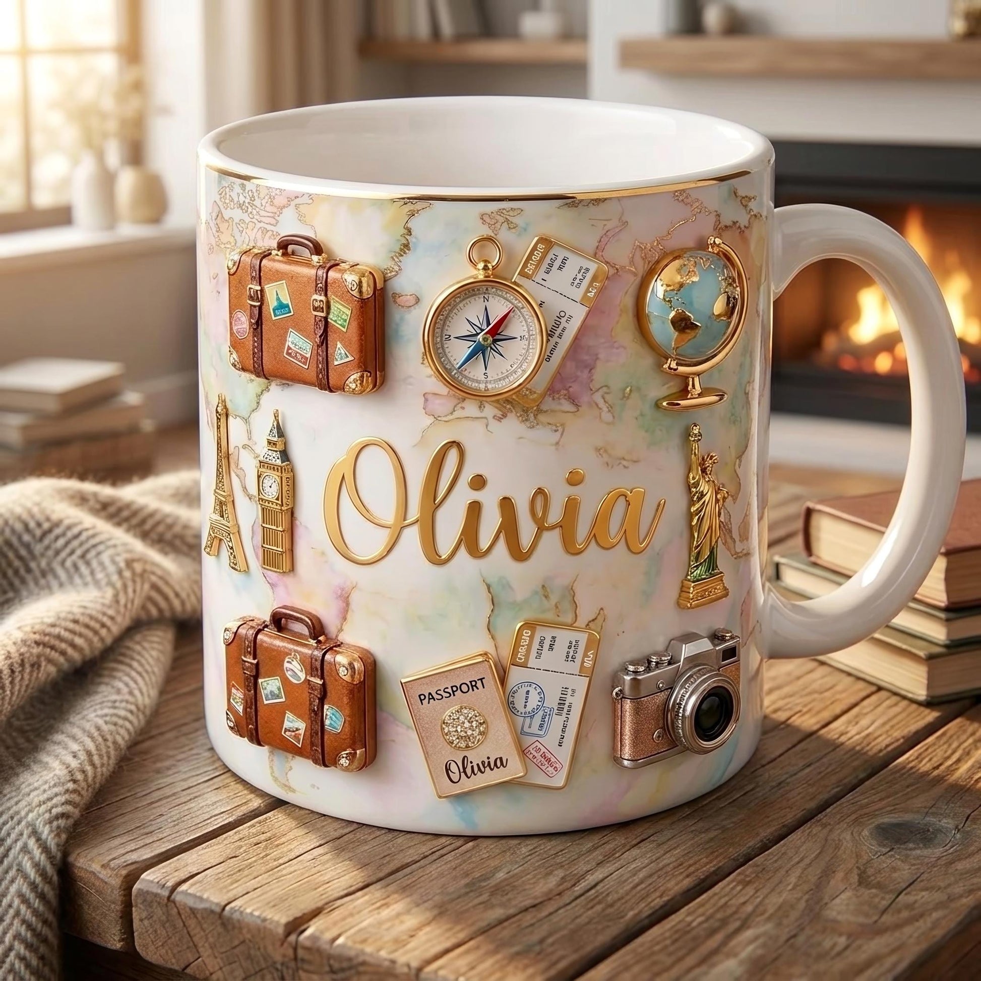 Personalized Travel Mug with Name, Custom Wanderlust Coffee Cup, Travel Lover Gift