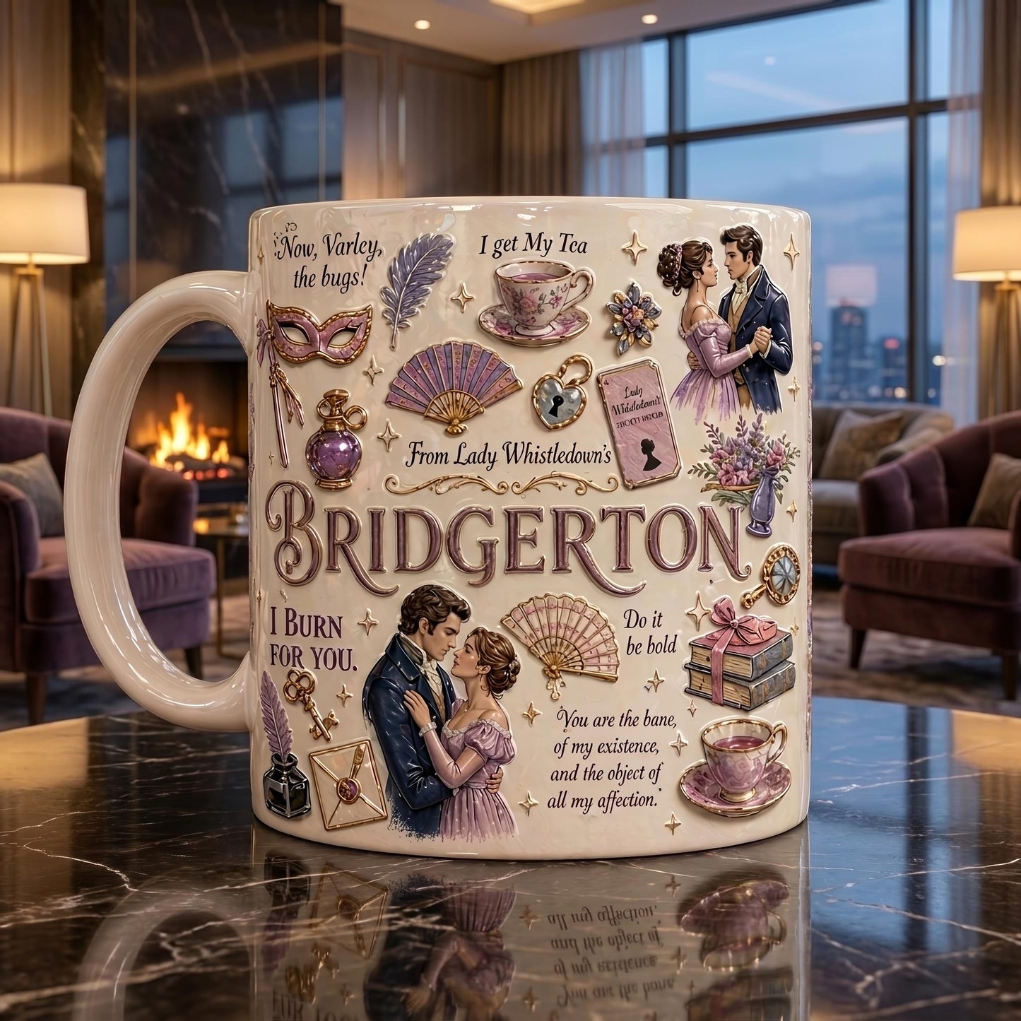 Romance Embossed Mug, Regency Inspired Coffee Cup, Vintage Book Lover Gift