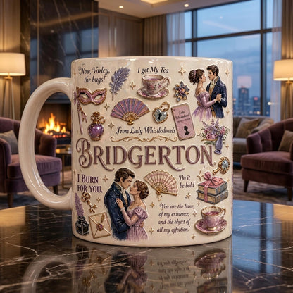 Romance Embossed Mug, Regency Inspired Coffee Cup, Vintage Book Lover Gift