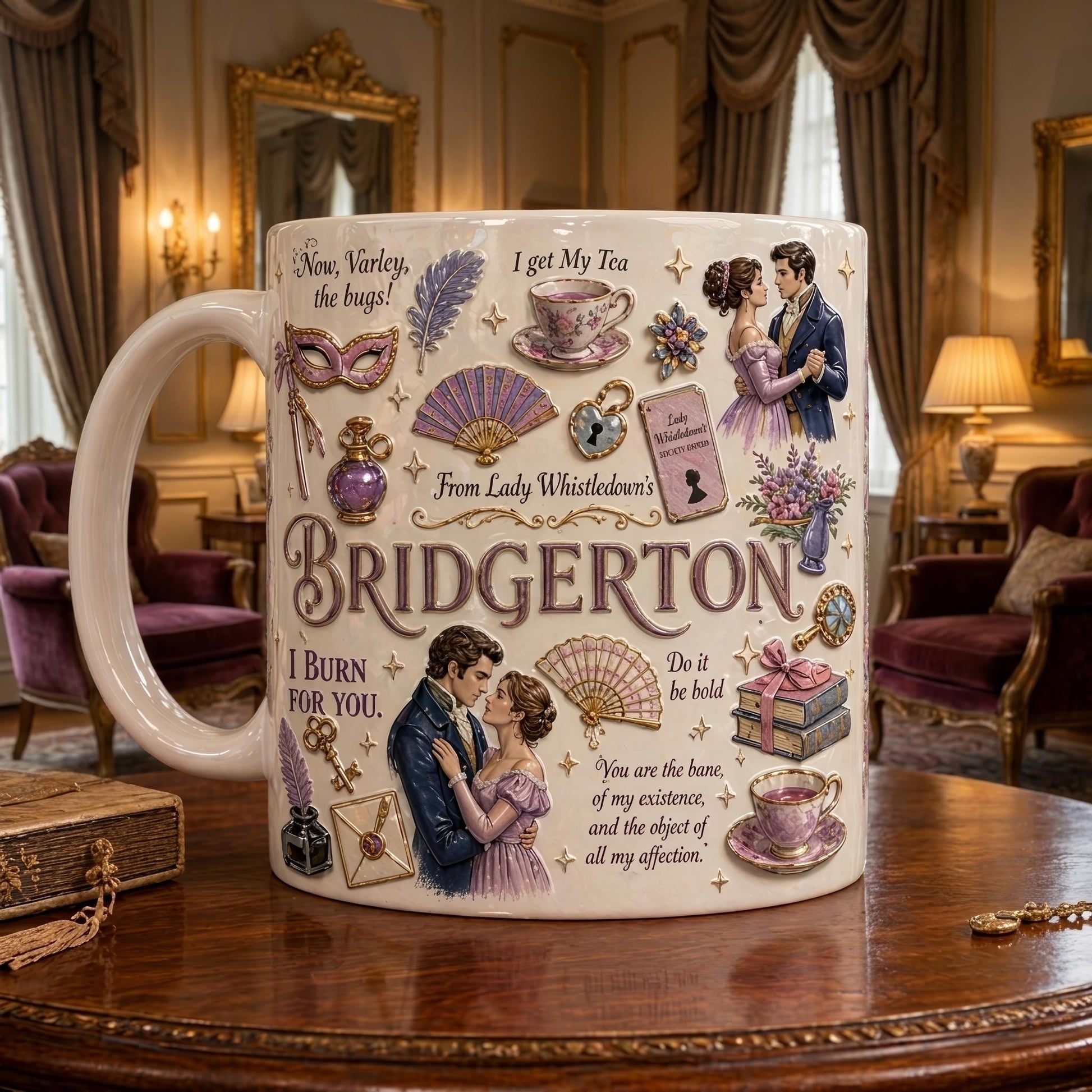 Romance Embossed Mug, Regency Inspired Coffee Cup, Vintage Book Lover Gift