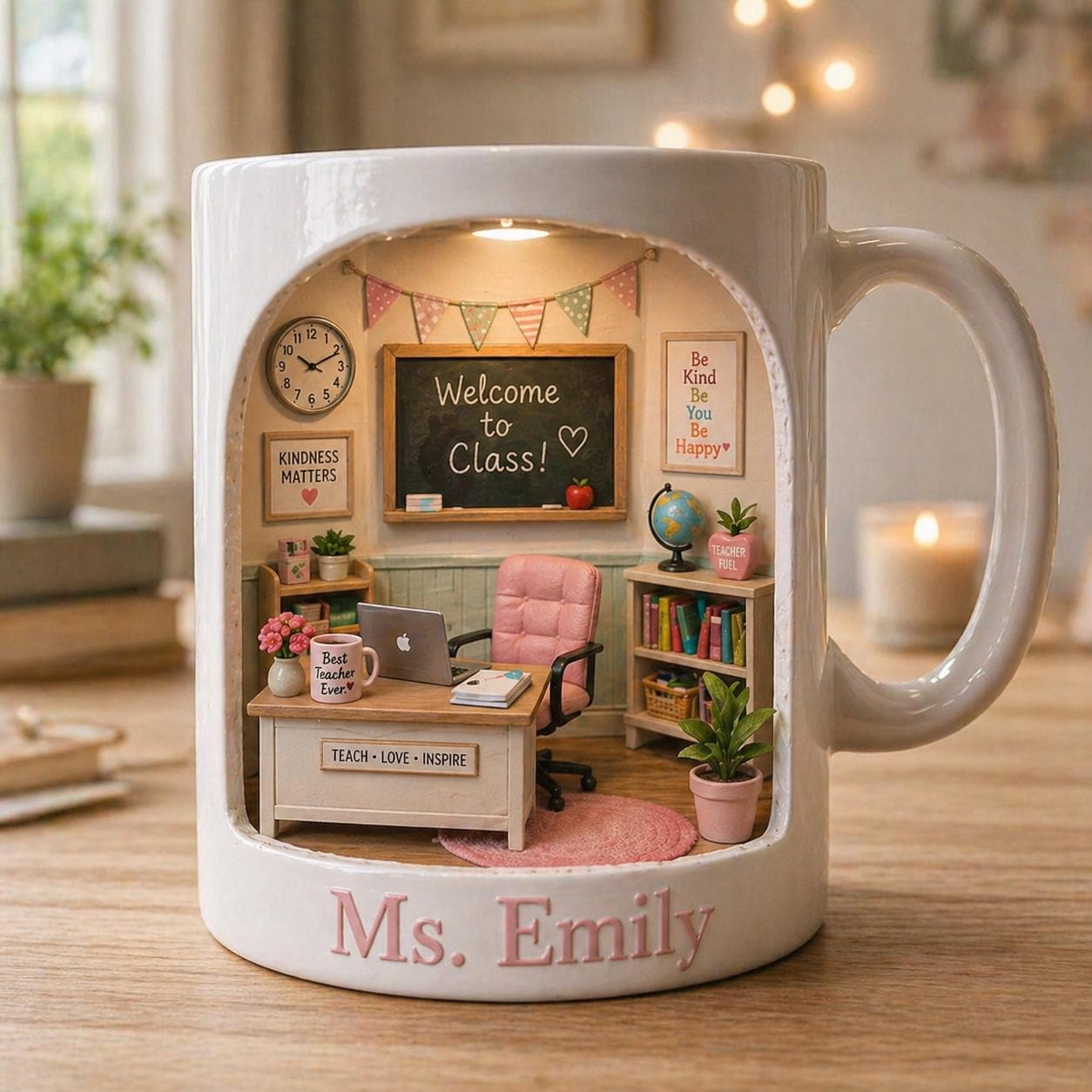 Personalized Teacher Mug, Custom Name Classroom Coffee Cup, Teacher Appreciation Gift, School Desk Mug