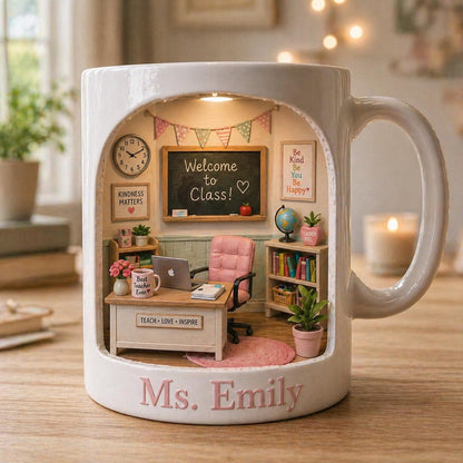 Personalized Teacher Mug, Custom Name Classroom Coffee Cup, Teacher Appreciation Gift, School Desk Mug