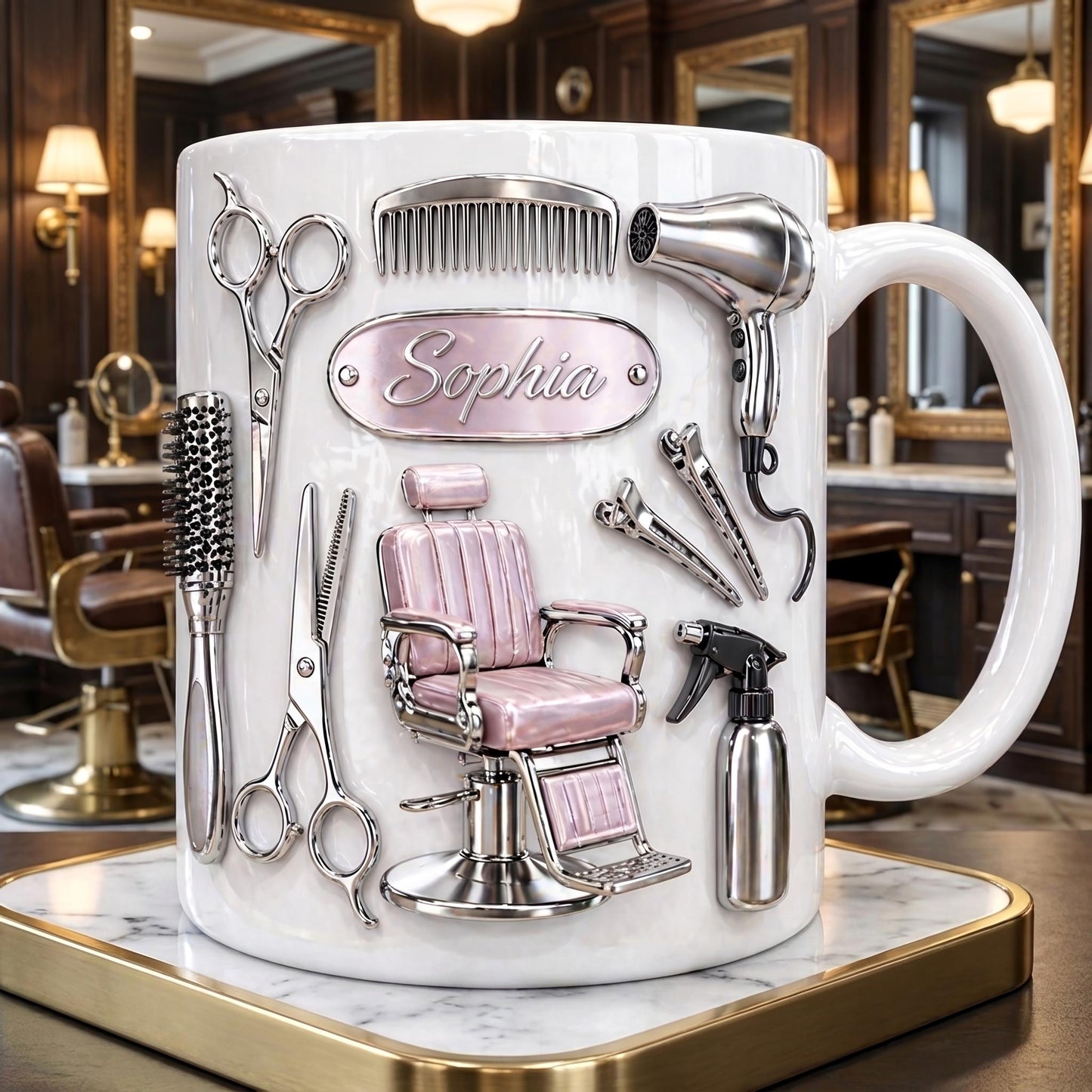 Personalized Hair Stylist Mug, Custom Salon Name Mug, Hairdresser Gift, Cosmetology Coffee Cup for Women