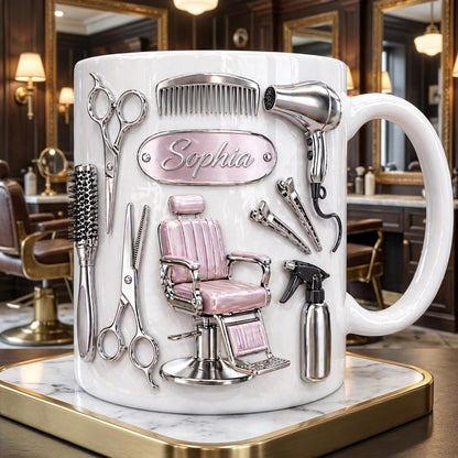 Personalized Hair Stylist Mug, Custom Salon Name Mug, Hairdresser Gift, Cosmetology Coffee Cup for Women