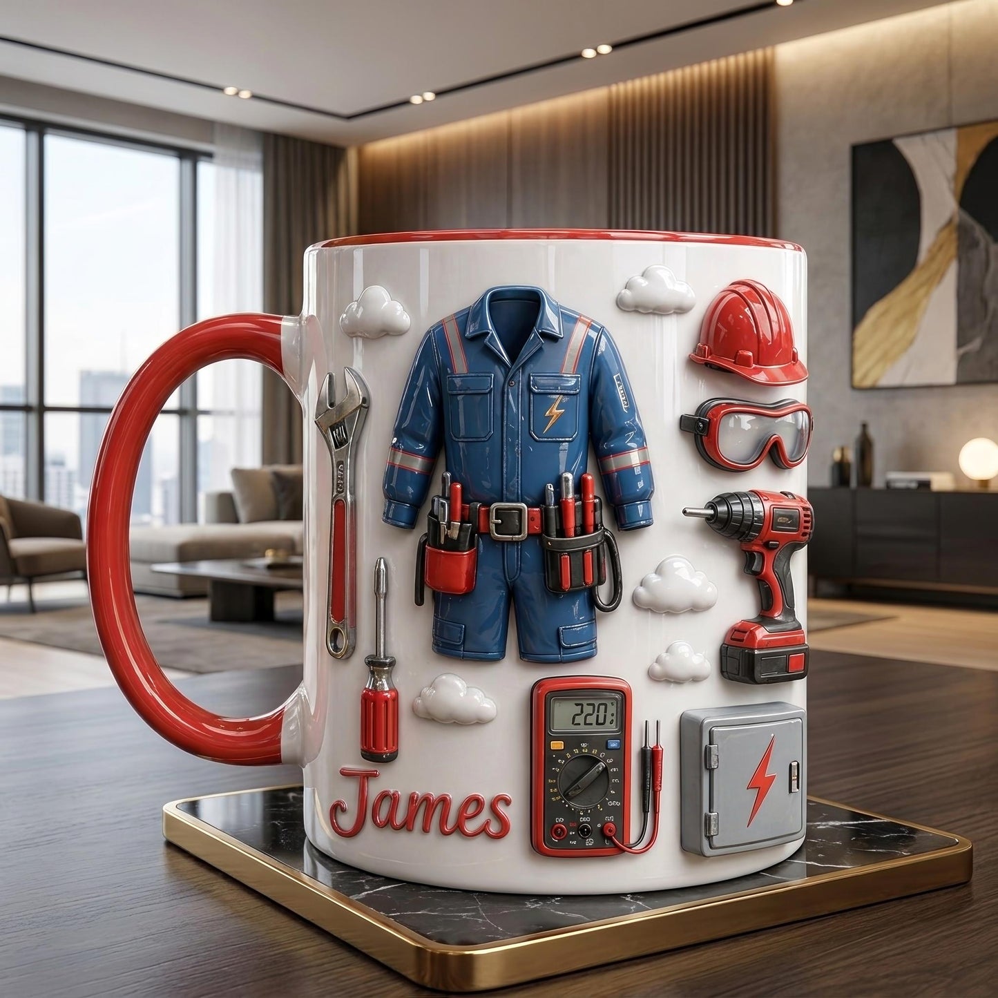 Personalized Electrician Mug, Custom Name Tradesman Mug, Electrician Gift, Handyman Coffee Cup for Men