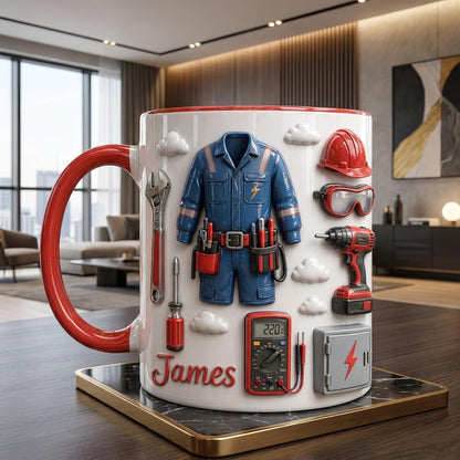 Personalized Electrician Mug, Custom Name Tradesman Mug, Electrician Gift, Handyman Coffee Cup for Men