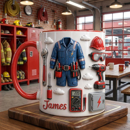 Personalized Electrician Mug, Custom Name Tradesman Mug, Electrician Gift, Handyman Coffee Cup for Men